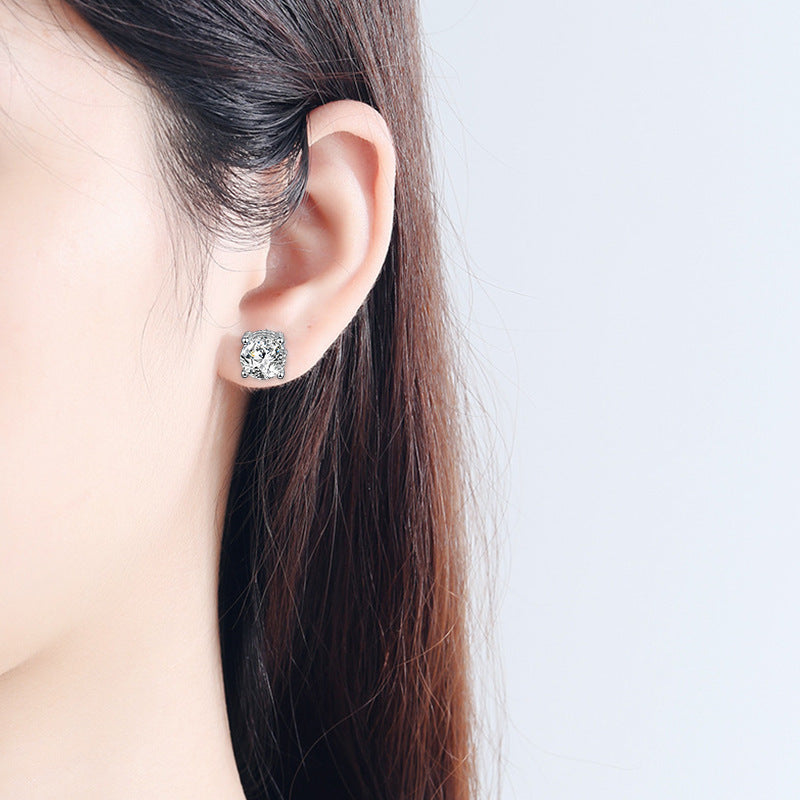 925 Sterling Silver Four-Prong Stud Earrings — Fully Set with Moissanite