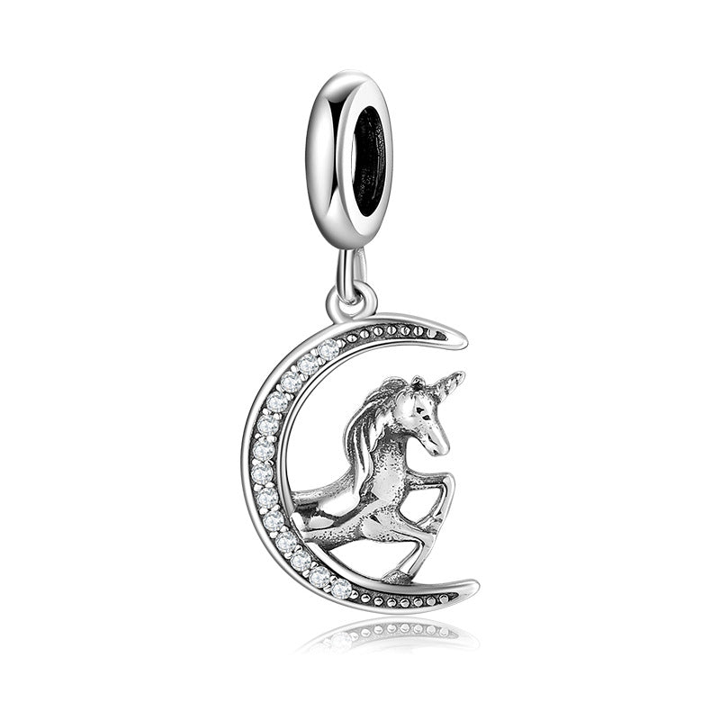 S925 Sterling Silver Unicorn Moon Zircon Pendant