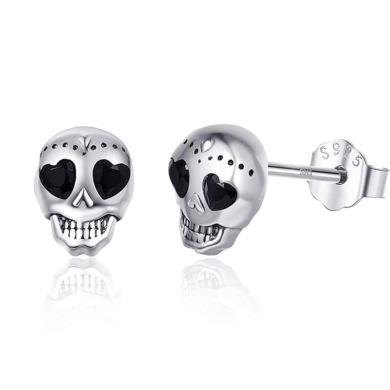 S925 Sterling Silver Halloween Skull Stud Earrings