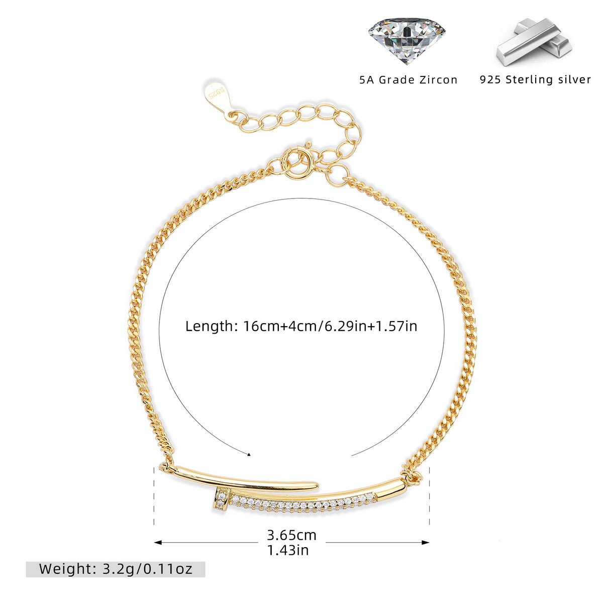 S925 Sterling Silver Studded Bracelet with Zirconia