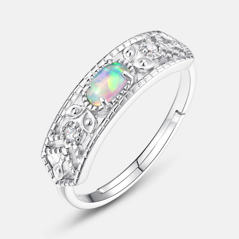 S925 Sterling Silver Gold-Plated Synthetic Opal Ring