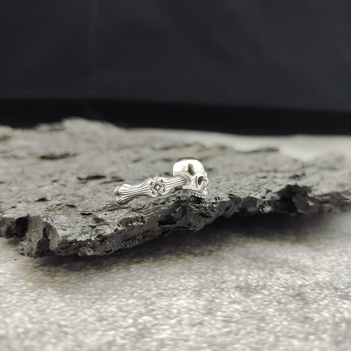 S925 Sterling Silver Halloween Skull Open Ring