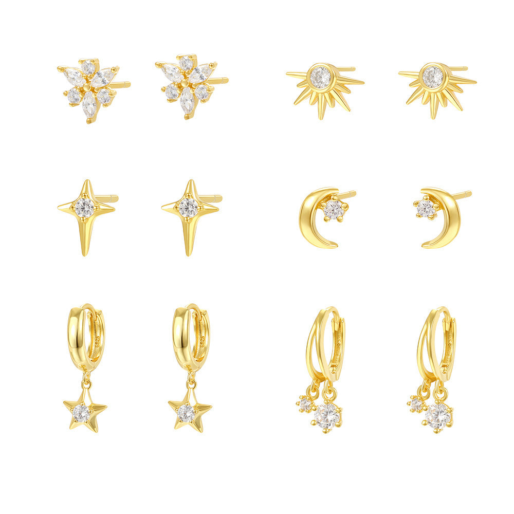 S925 Sterling Silver Star Stud Earrings with Zirconia