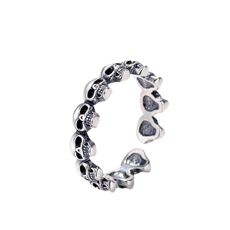 S925 Sterling Silver Halloween Skull Open Ring