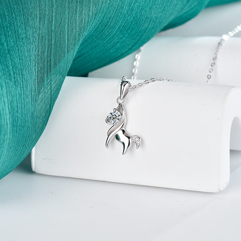S925 Sterling Silver Moissanite Horse Pendant Necklace