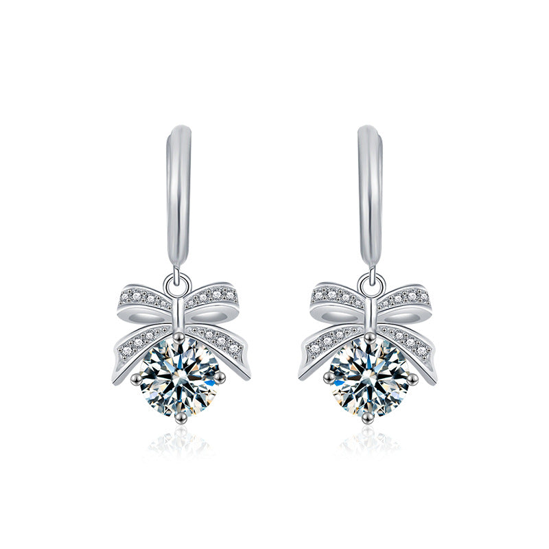 925 Sterling Silver Moissanite Bow Earrings