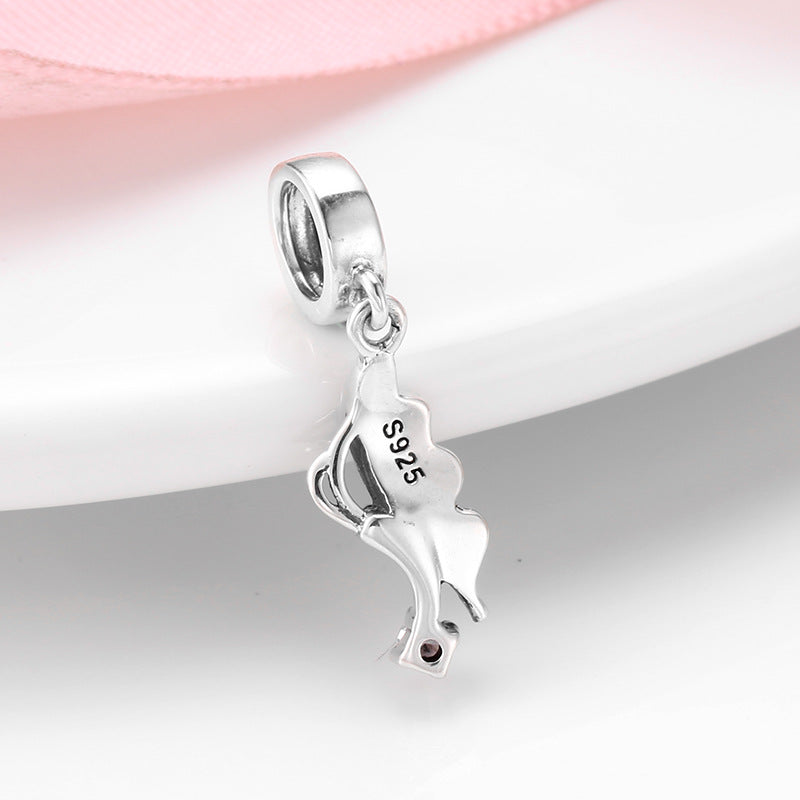 S925 Sterling Silver Pink Butterfly Zircon Pendant