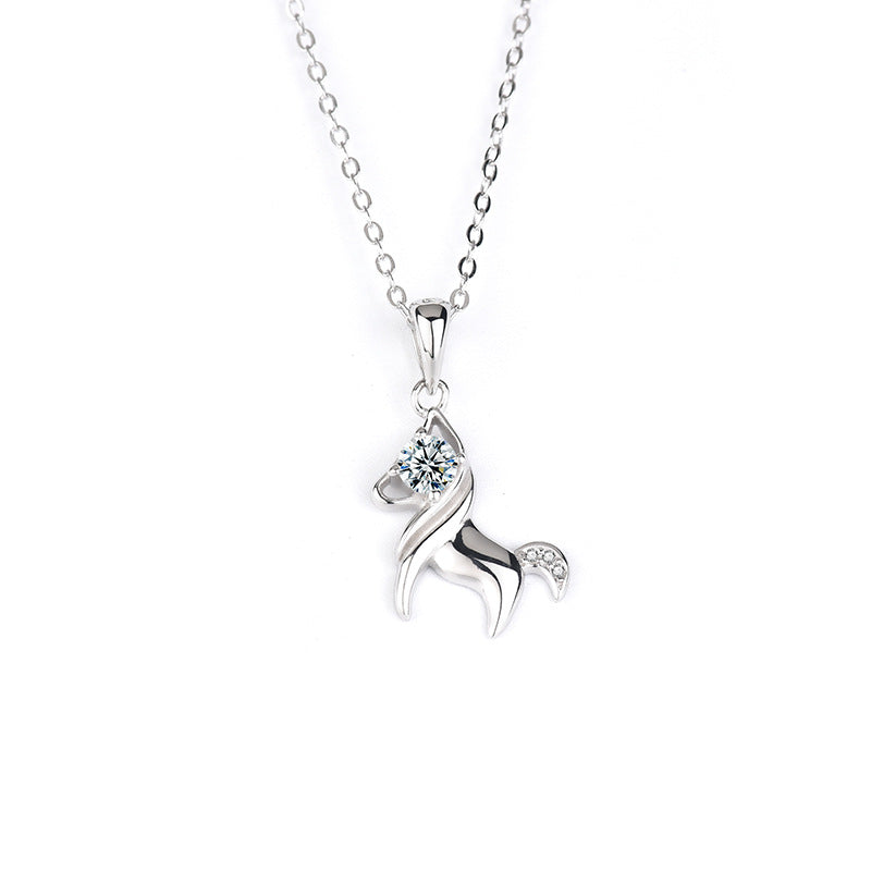 S925 Sterling Silver Moissanite Horse Pendant Necklace