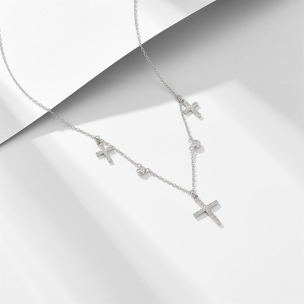 S925 Sterling Silver Zircon Inlaid Cross Necklace