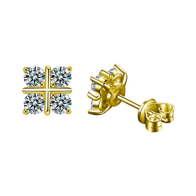S925 Sterling Silver Moissanite Four-Leaf Clover Stud Earrings