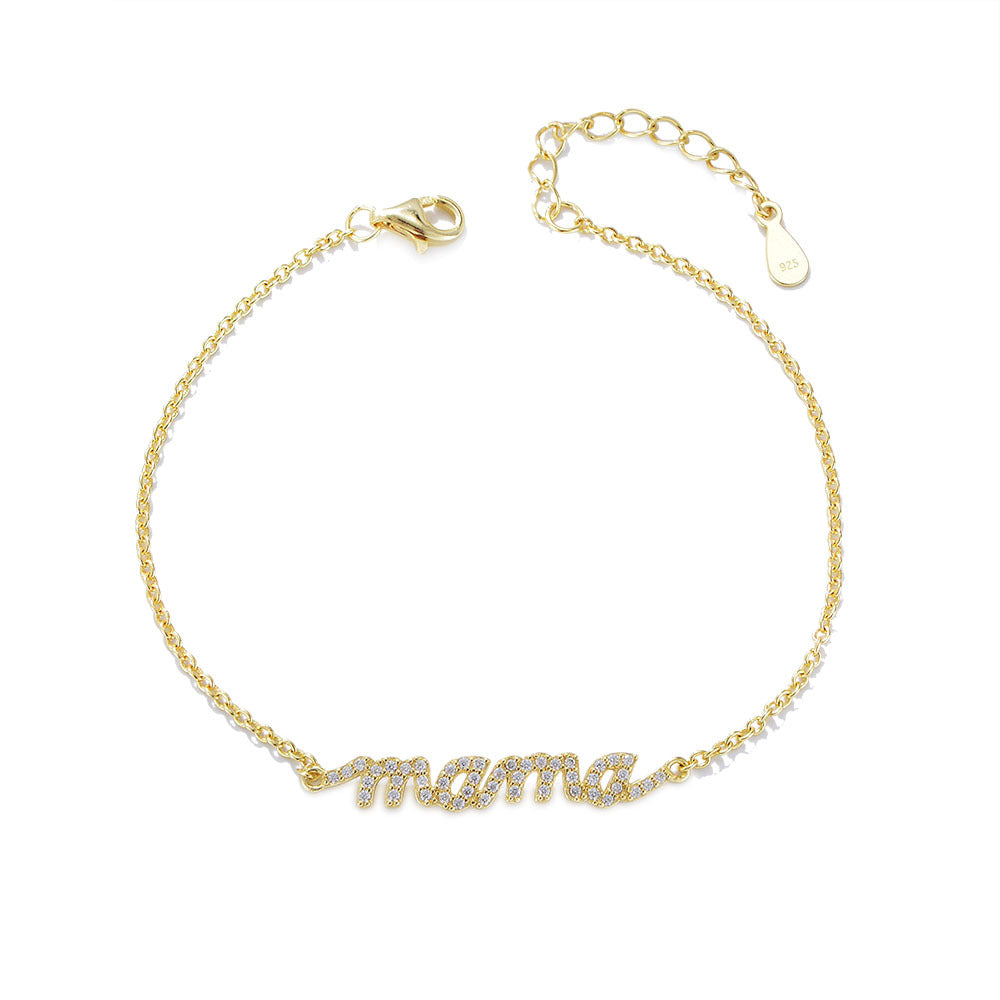 S925 Sterling Silver Zircon Letter Mama Bracelet