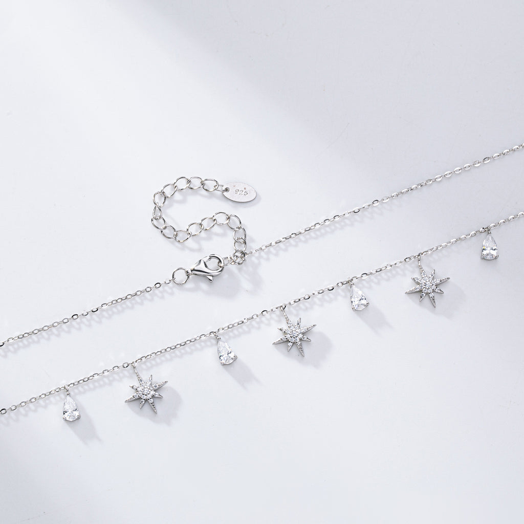 CZ Starburst Pear Drop Necklace in 925 Sterling Silver