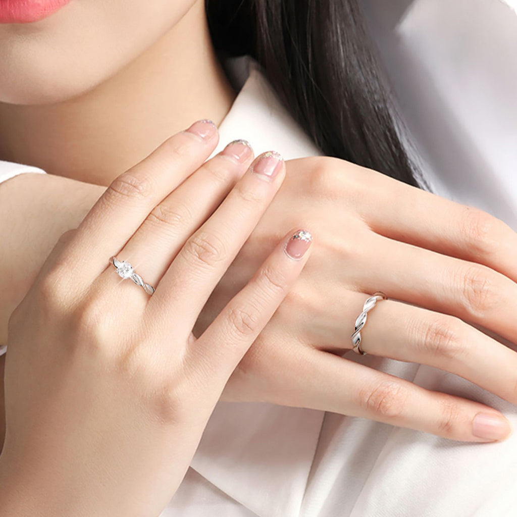 S925 Sterling Silver Twist Moissanite Couple Ring