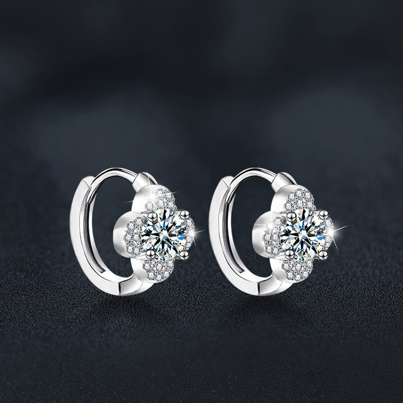 Moissanite & S925 Sterling Silver Four-Leaf Clover Earrings