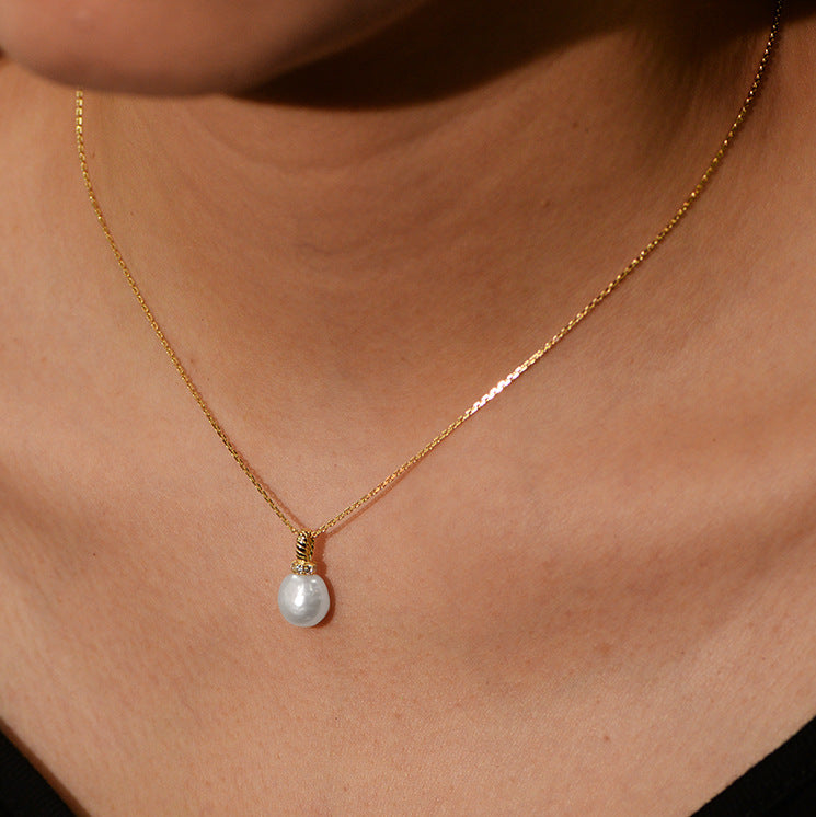 S925 Sterling Silver Fashionable Natural Pearl Zircon Inlaid Necklace