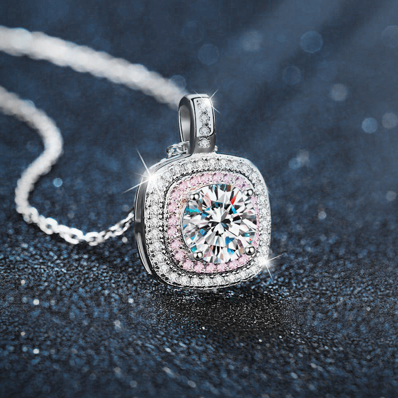 S925 Sterling Silver Moissanite Cube Sugar Pendant Necklace