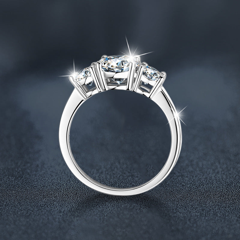 S925 Sterling Silver Classic Three Stone Moissanite Ring