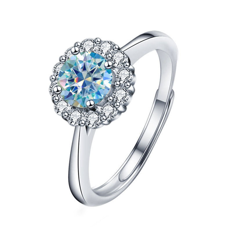 S925 Sterling Silver Moissanite Color Diamond Ring