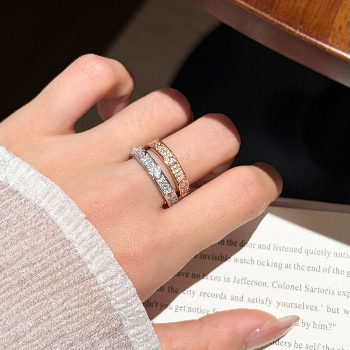 S925 Silver 18K Rose Gold Moissanite Ring