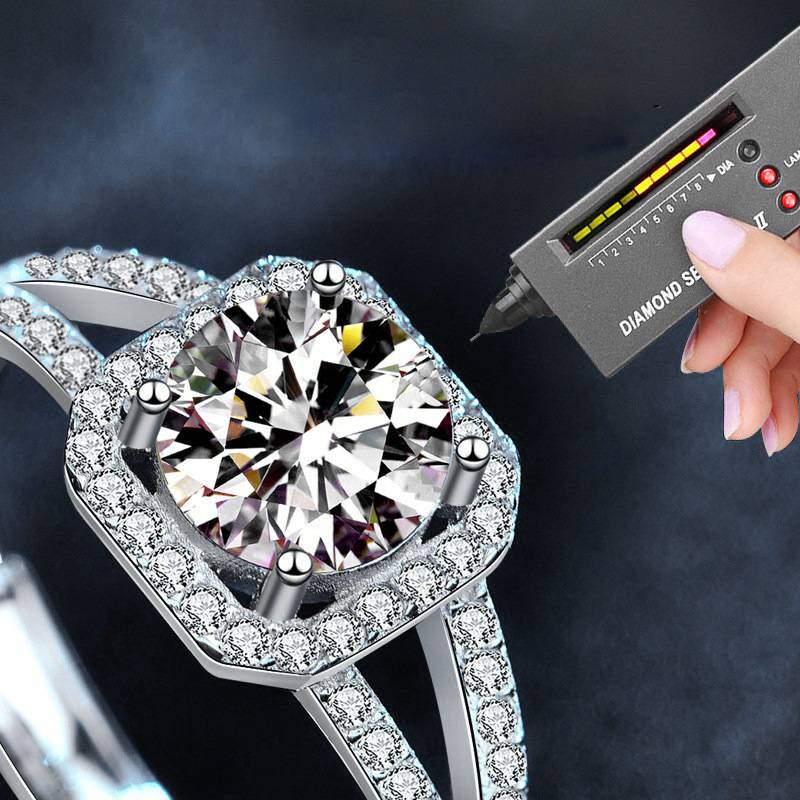925 Sterling Silver Moissanite Double Row Square Ring