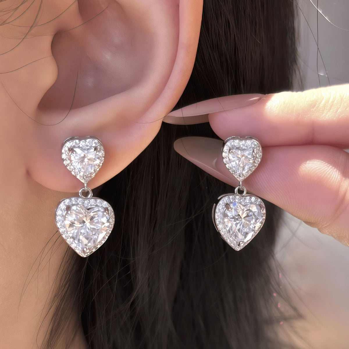 S925 Sterling Silver Heart-Shaped Moissanite Stud Earrings