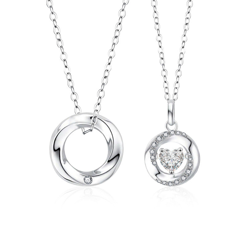 S925 Sterling Silver Moissanite Heart-Shaped Pendant Mobius Couple Necklace
