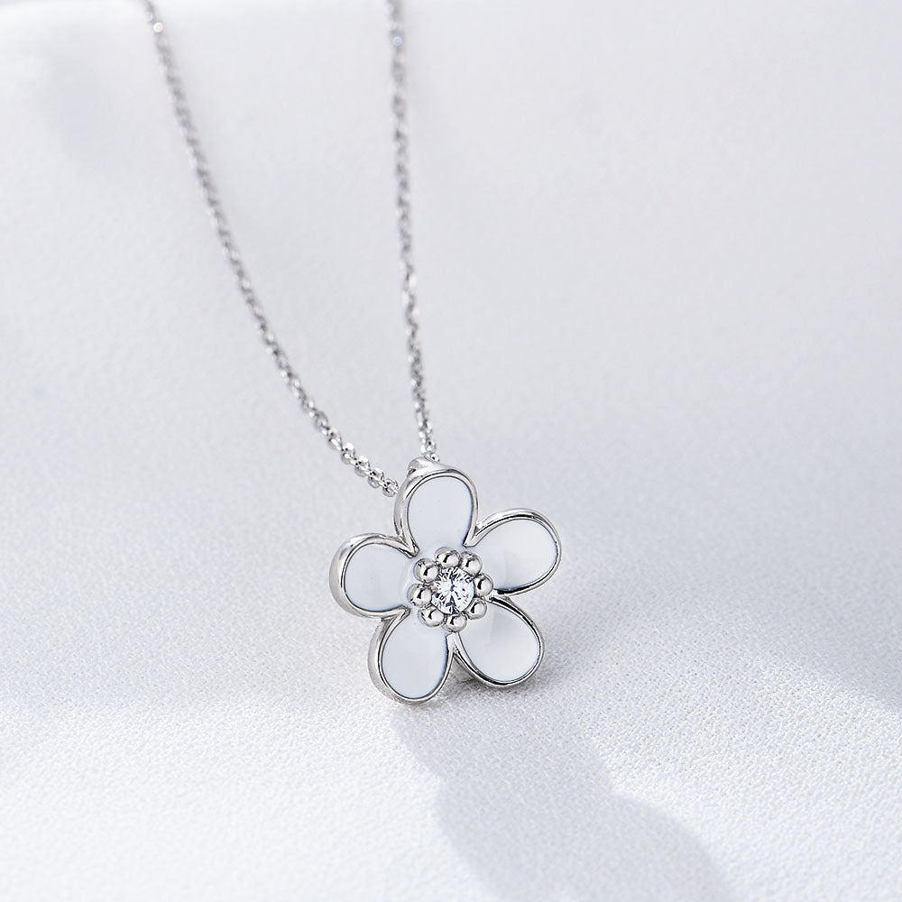 S925 Sterling Silver Zircon Inlaid Little Flower Pendant Necklace