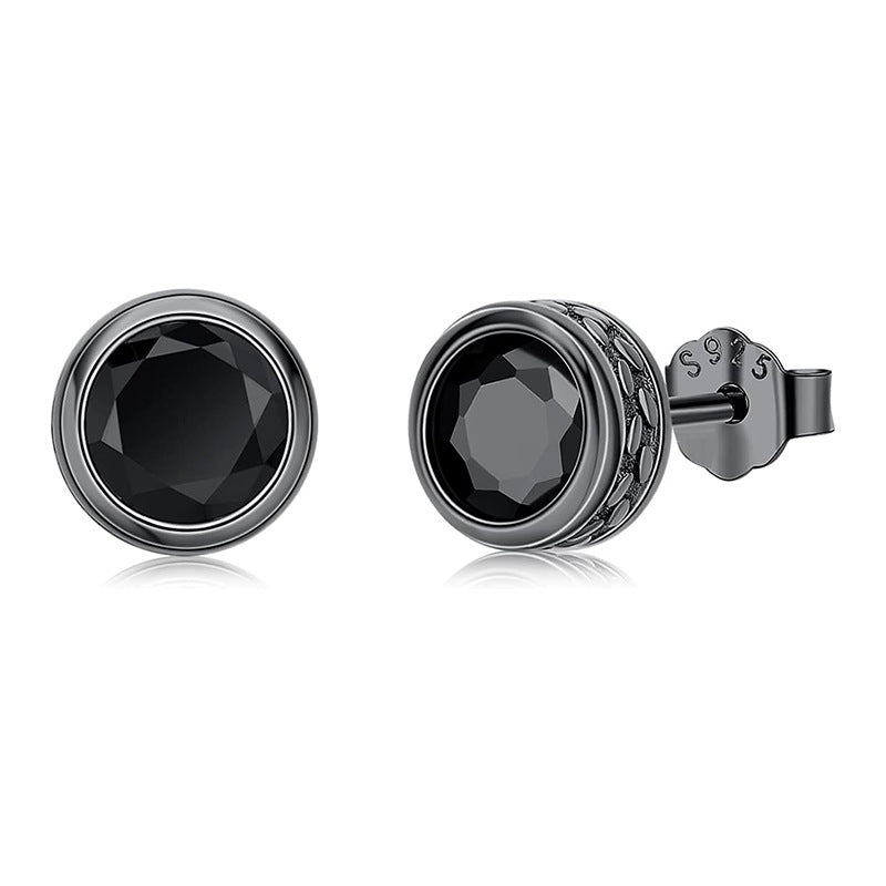 S925 Silver Halloween Black Round Stud Earrings