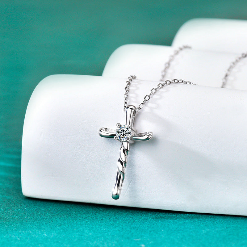 S925 Sterling Silver Moissanite Pendant Cross Necklace