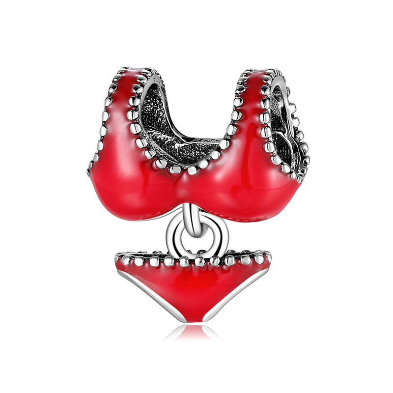S925 Sterling Silver Red Bikini Swimsuit Bead Pendant