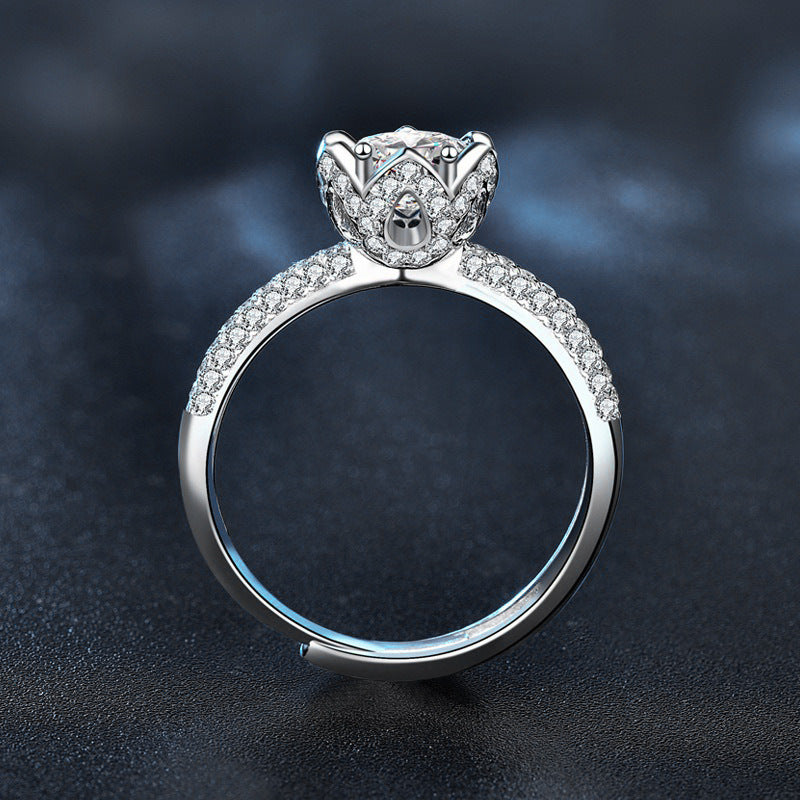 S925 Sterling Silver Lotus Moissanite Ring