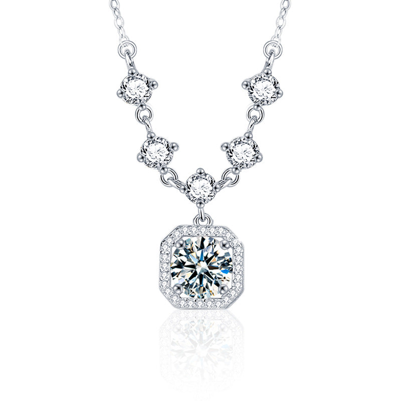 S925 Sterling Silver Moissanite Square Pendant Tassel Necklace