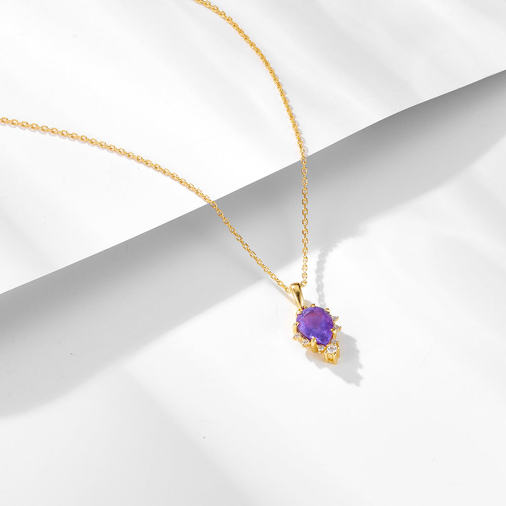 S925 Sterling Silver Natural Amethyst Pendant Zircon Necklace