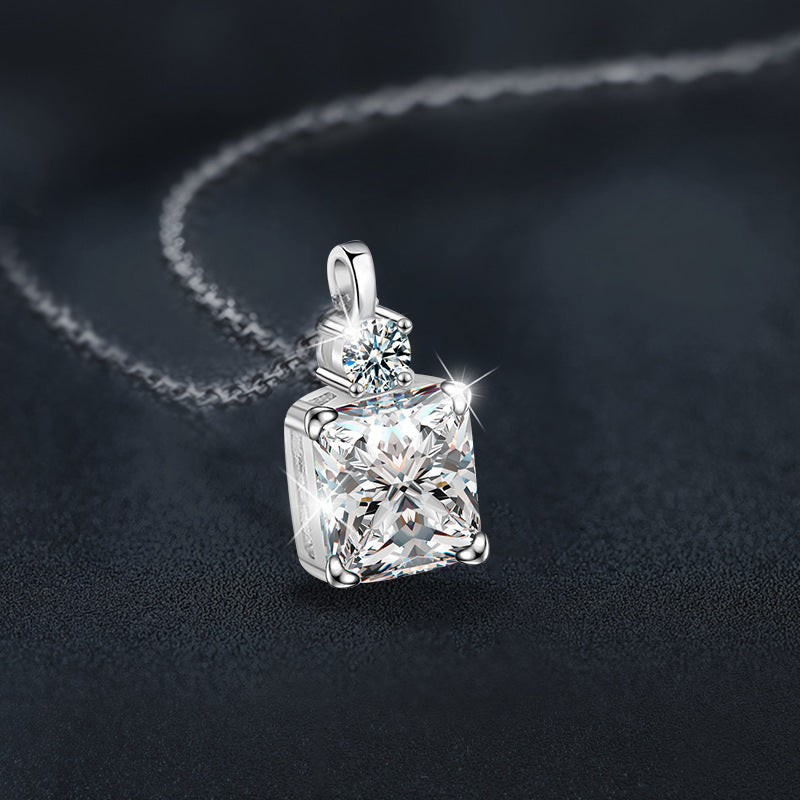 S925 Sterling Silver Moissanite Small Square Necklace