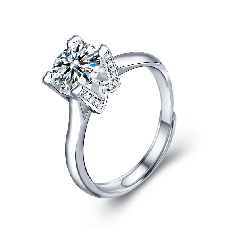 S925 Sterling Silver Letter W Moissanite Ring