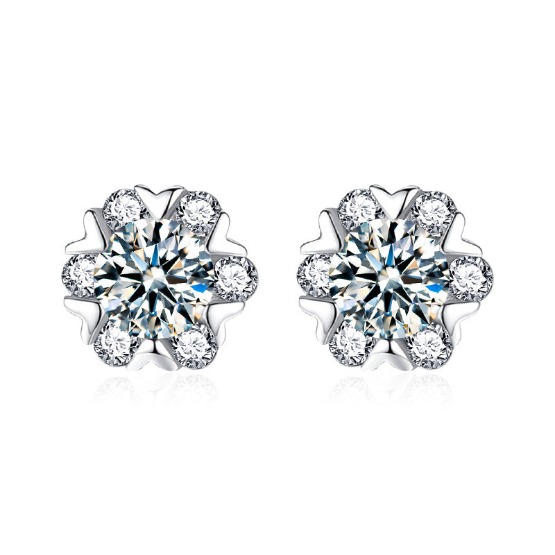 Versatile Christmas jewelry: Moissanite S925 sterling silver heart and snowflake earrings