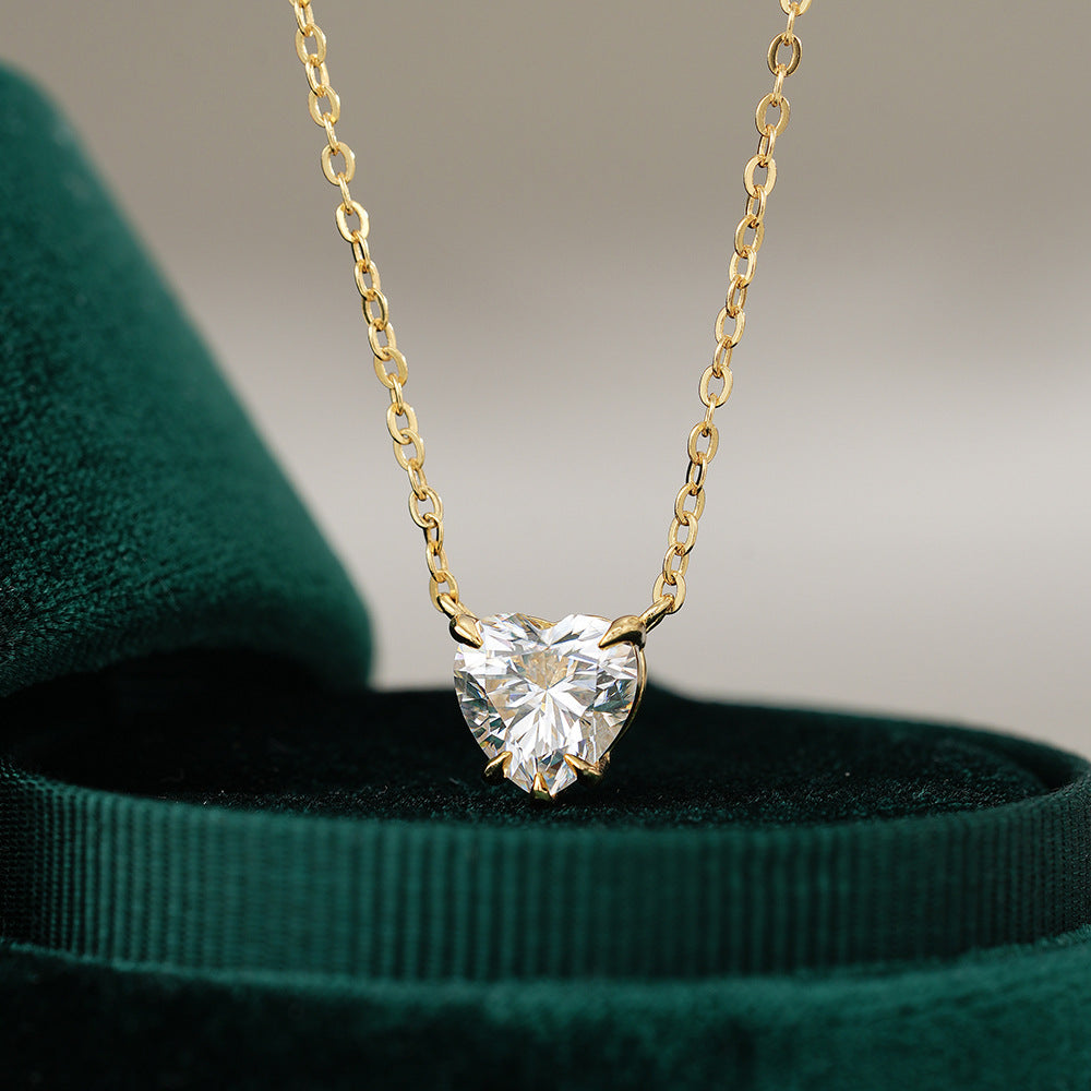 Heart Moissanite Station Necklace in 925 Sterling Silver