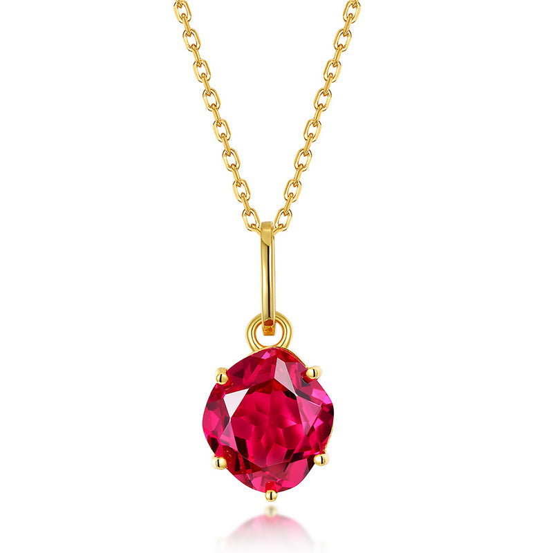 S925 Sterling Silver Wine Red Corundum Pendant Necklace