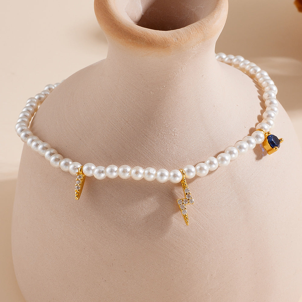 S925 Sterling Silver Zircon Inlaid Pearl Bracelet