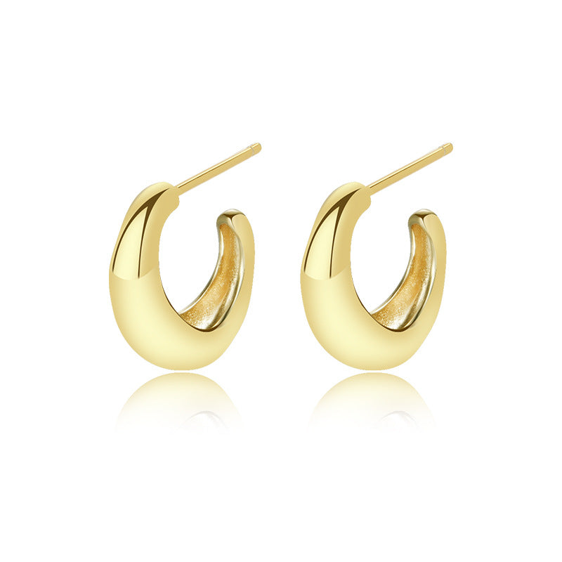 925 Sterling Silver C-Shaped Stud Earrings