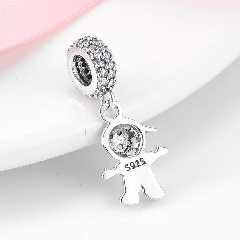 S925 Sterling Silver Full Zircon Inlaid Boy Pendant