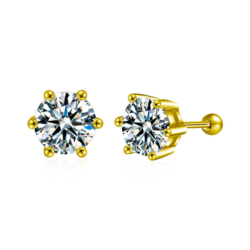 S925 Silver Threaded Stud Earrings — Classic Six-Prong Moissanite Studs