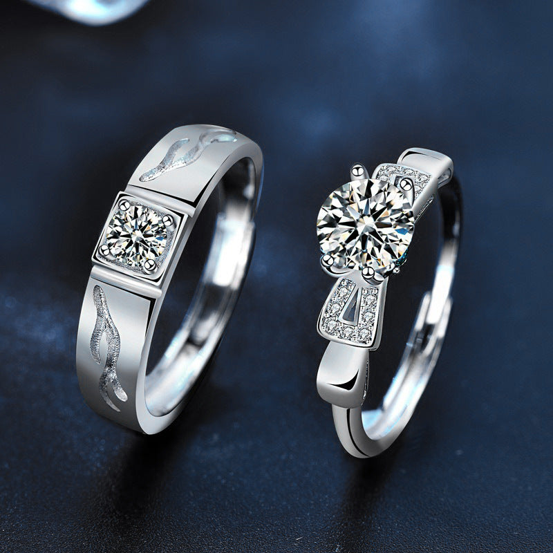 S925 Sterling Silver “By Your Side” Moissanite Couple Ring