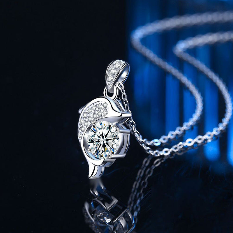 S925 Sterling Silver Moissanite Dolphin Simple Pendant Necklace
