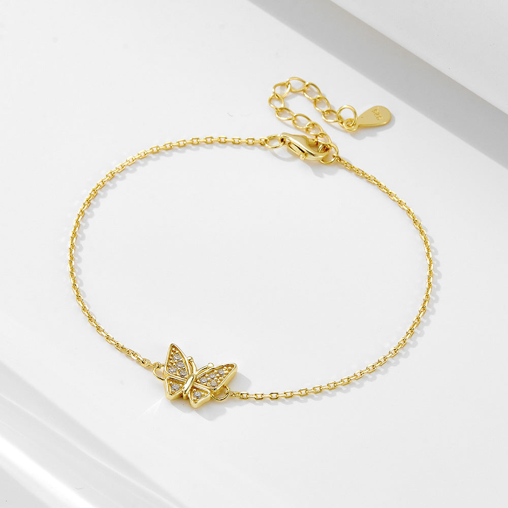 S925 Sterling Silver Zircon Butterfly Bracelet