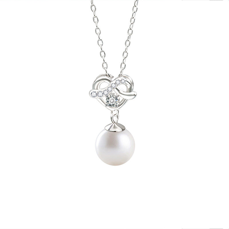 S925 Sterling Silver Moissanite Loving Heart Pearl Pendant Necklace