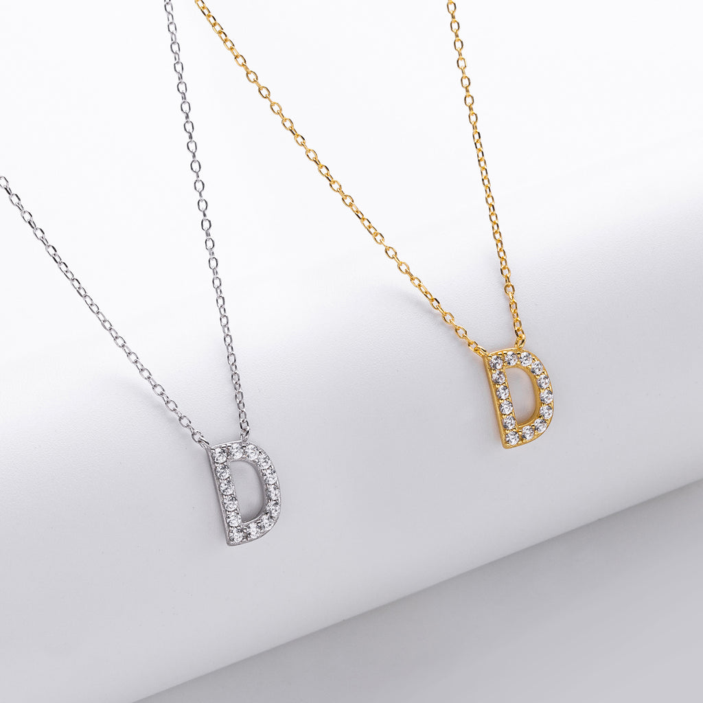 S925 Sterling Silver Simple Diamond Necklace with English Letters