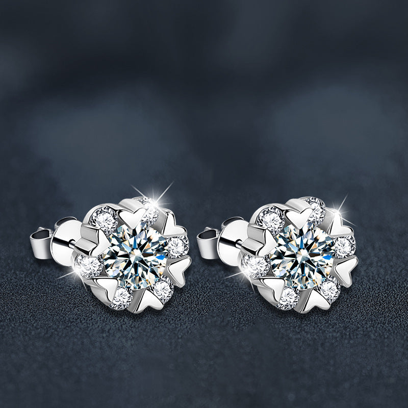 Versatile Christmas jewelry: Moissanite S925 sterling silver heart and snowflake earrings