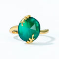 S925 Sterling Silver Gold-Plated Green Agate Ring