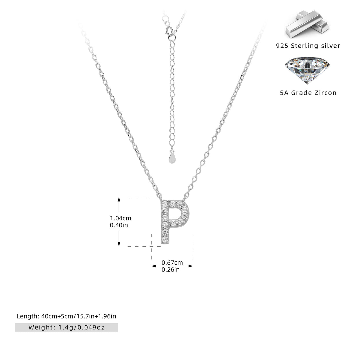 S925 Sterling Silver Simple Diamond Necklace with English Letters